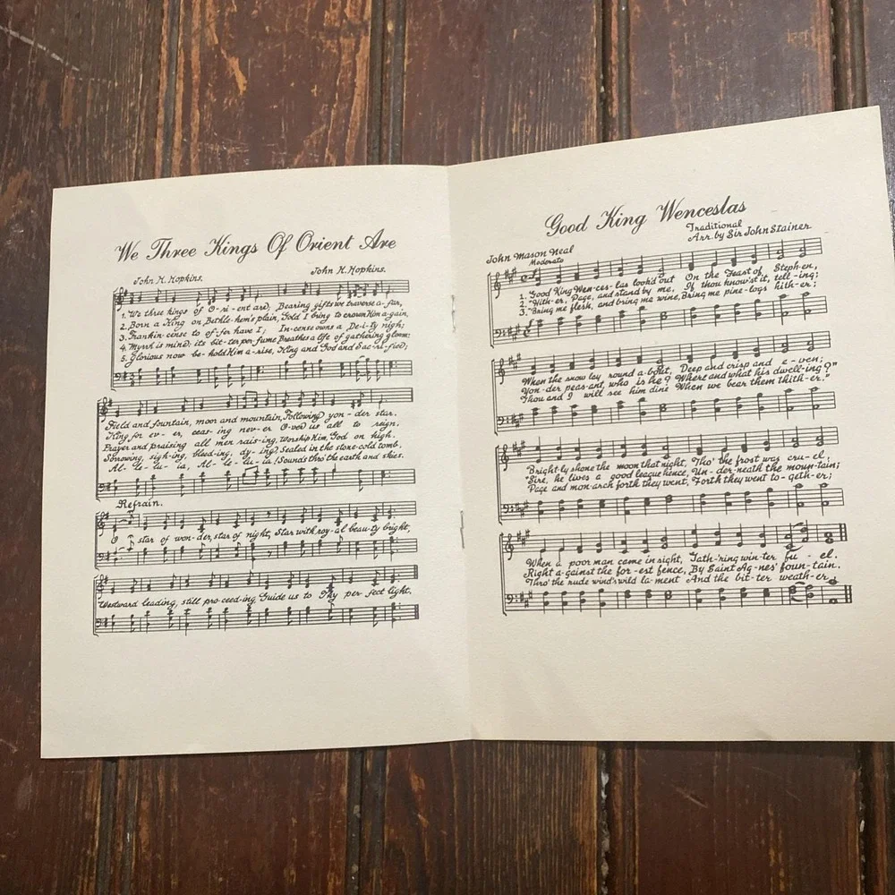 Vtg 1951 Christmas Card Carolers Musicians‎ Boys Sheet Music Metal Crafts Inc